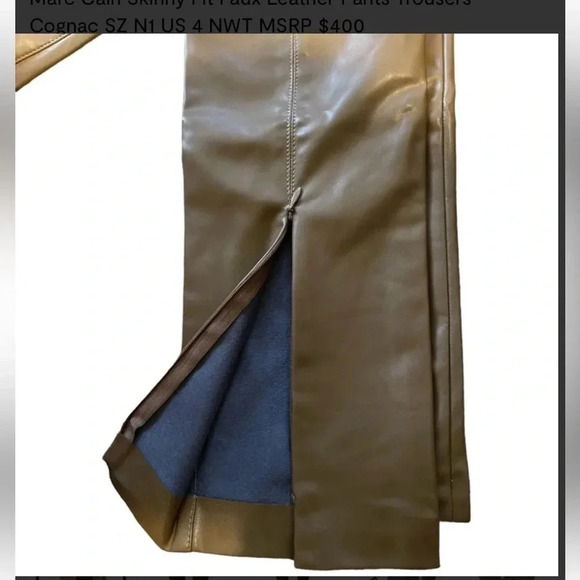 Marc Cain Skinny Fit Faux Leather Pants Designer Cognac Tan SZ N 3 US 8 NWT $400 - Picture 6 of 9